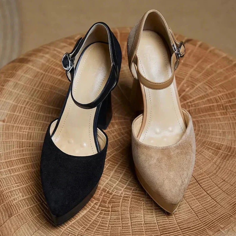 Women's Platform Block Heel Pumps Ankle Strap High Heels — front view