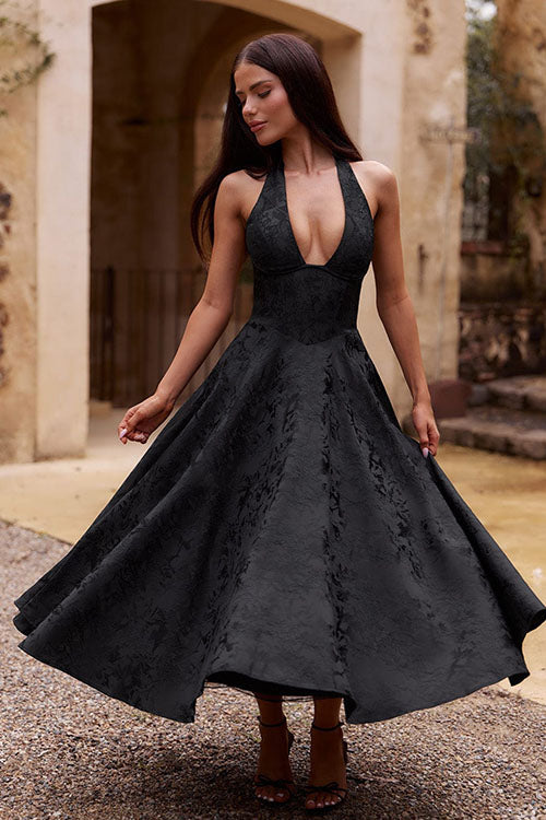 Women's Jacquard Formal Evening Maxi Dress — side view