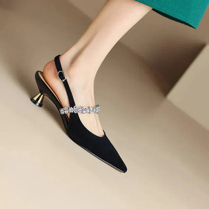 Women's Crystal Strap Slingback Pumps — close-up