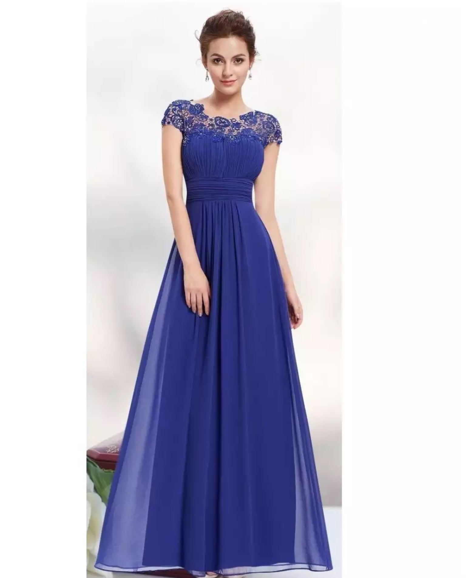 Women's Lace A-Line Wedding Guest Maxi Dress — front view