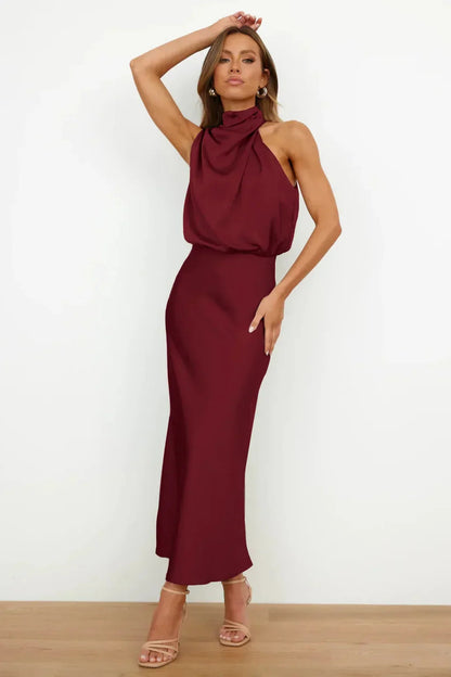 Women's Satin Halter Evening Maxi Dress — detail view