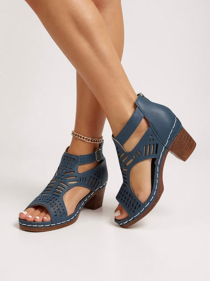 Cutout Block Heel Sandals for Women