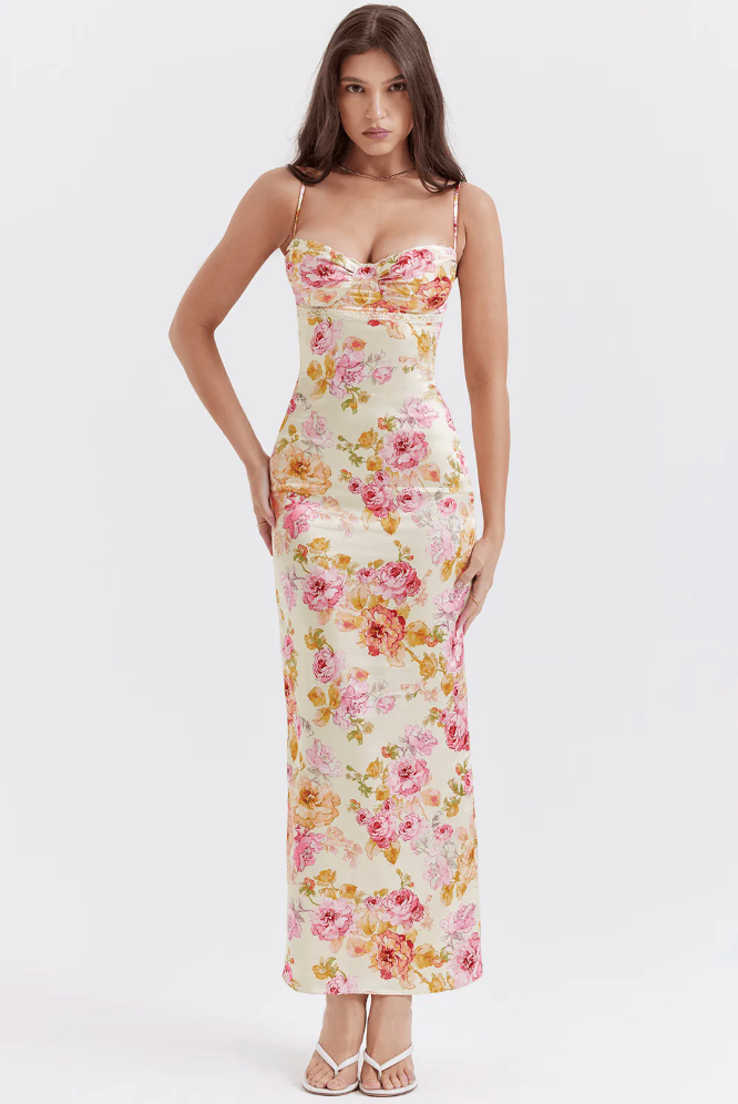 Women's Floral Wedding Guest Midi Dress — front view