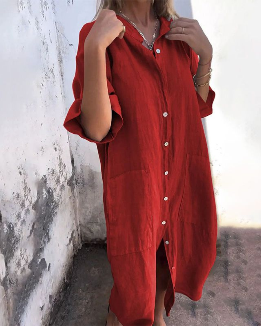 Women's Boho Shirt Casual Midi Dress — front view