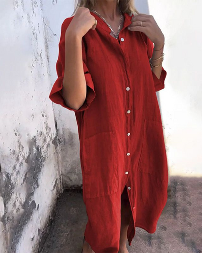 Women's Boho Shirt Casual Midi Dress — front view