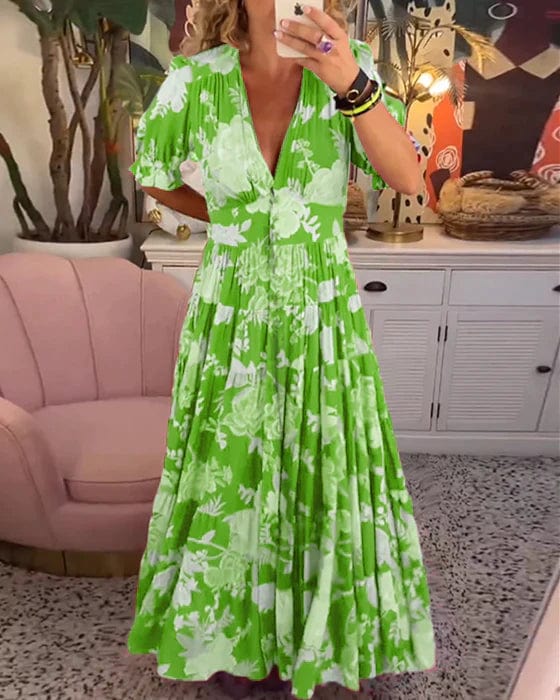 Floral V-Neck Tiered Maxi Dress for Women
