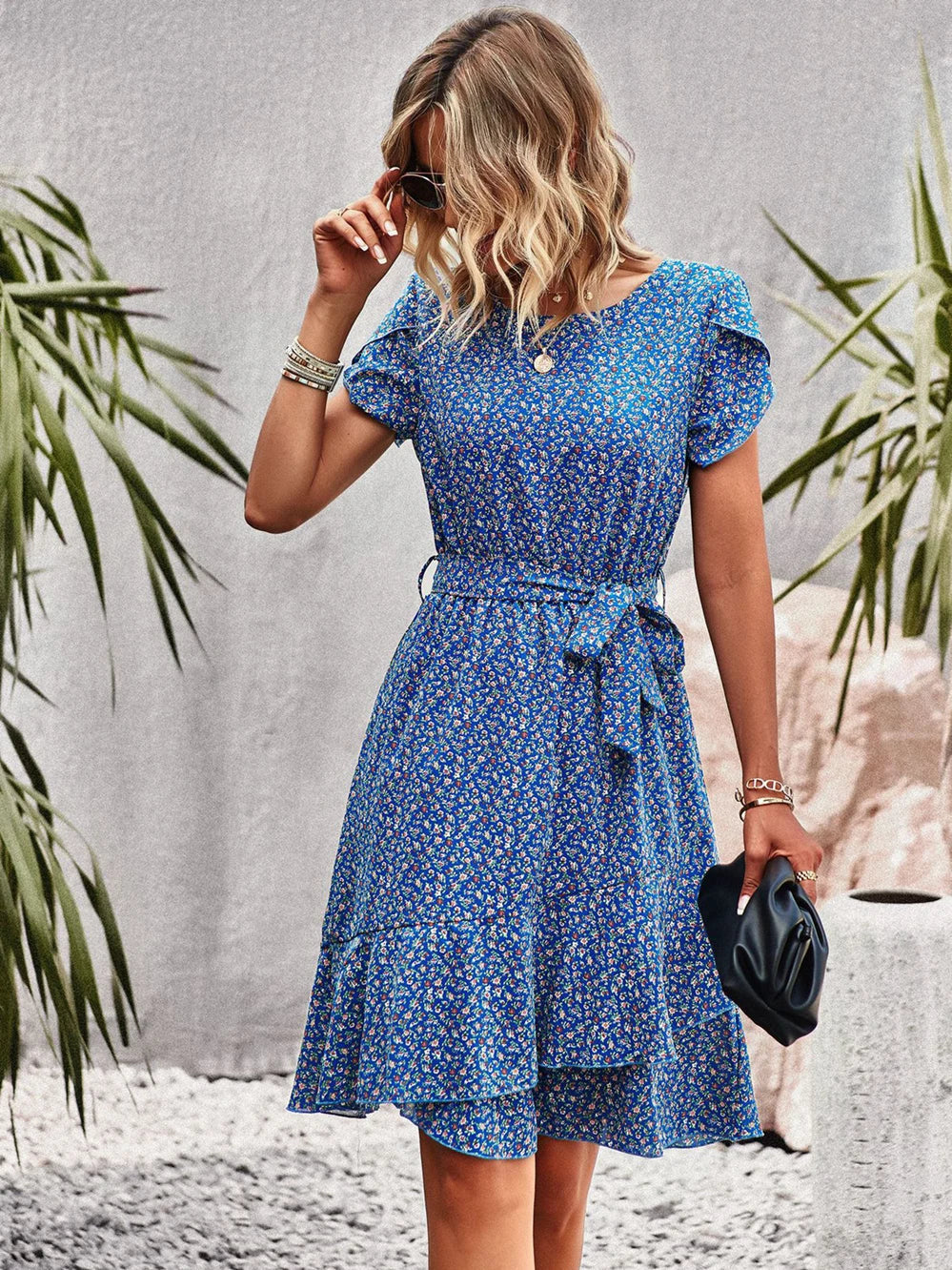 Short Sleeve Floral Print Dress for Women — detail view