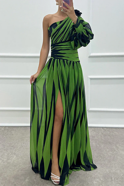 Women's Striped One-Shoulder Wedding Guest Maxi Dress — product view