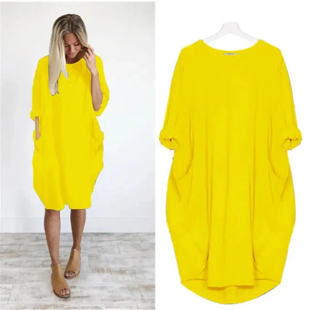Midi Dress with Pockets and 3/4 Sleeves for Women