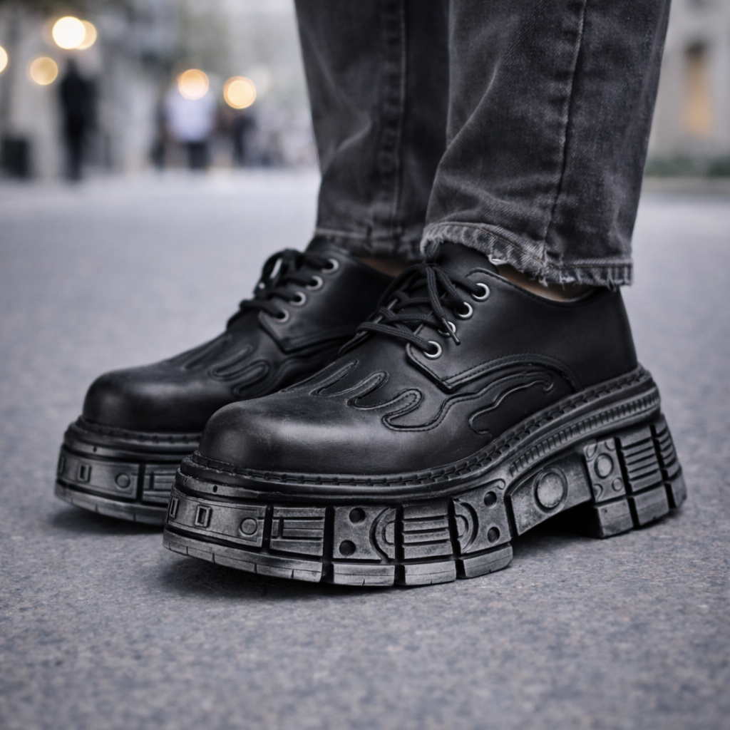 Men's Leather Platform Boots — close-up
