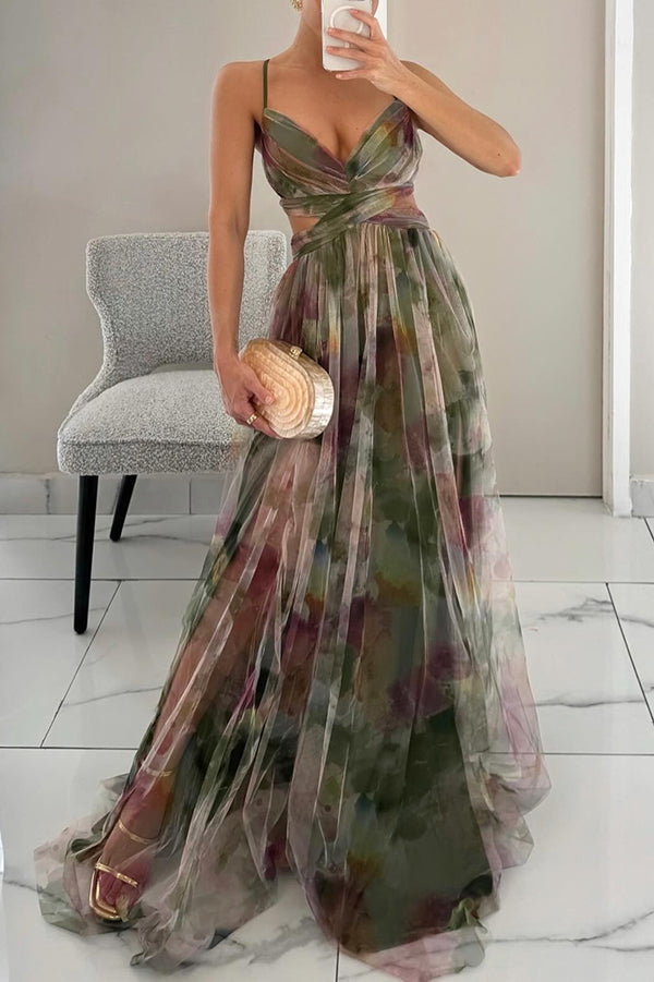 Women's Floral Print Summer Maxi Dress — front view