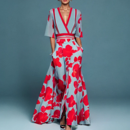 Women's Floral Wrap Summer Midi Dress — product view