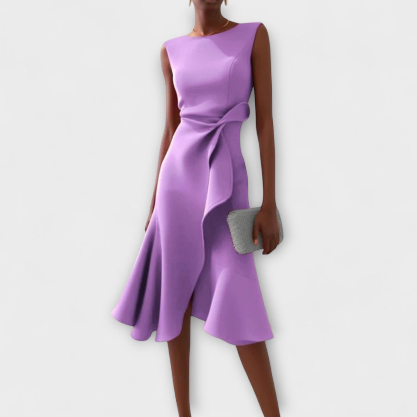 Asymmetric Sleeveless Ruffle Midi Dress for Women — close-up