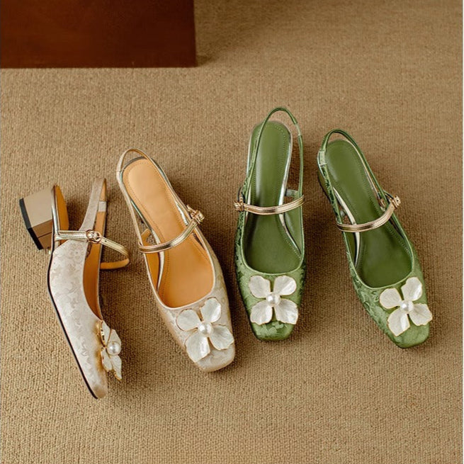 Women's Floral Slingback Square Toe Block Heel Pumps — product view