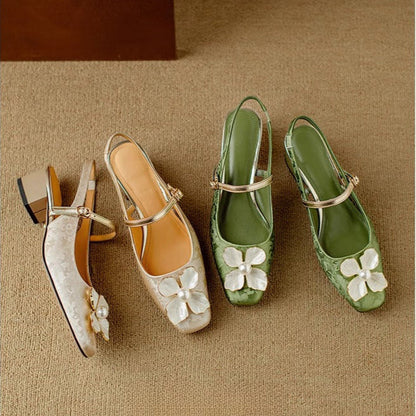 Women's Floral Slingback Square Toe Block Heel Pumps — product view