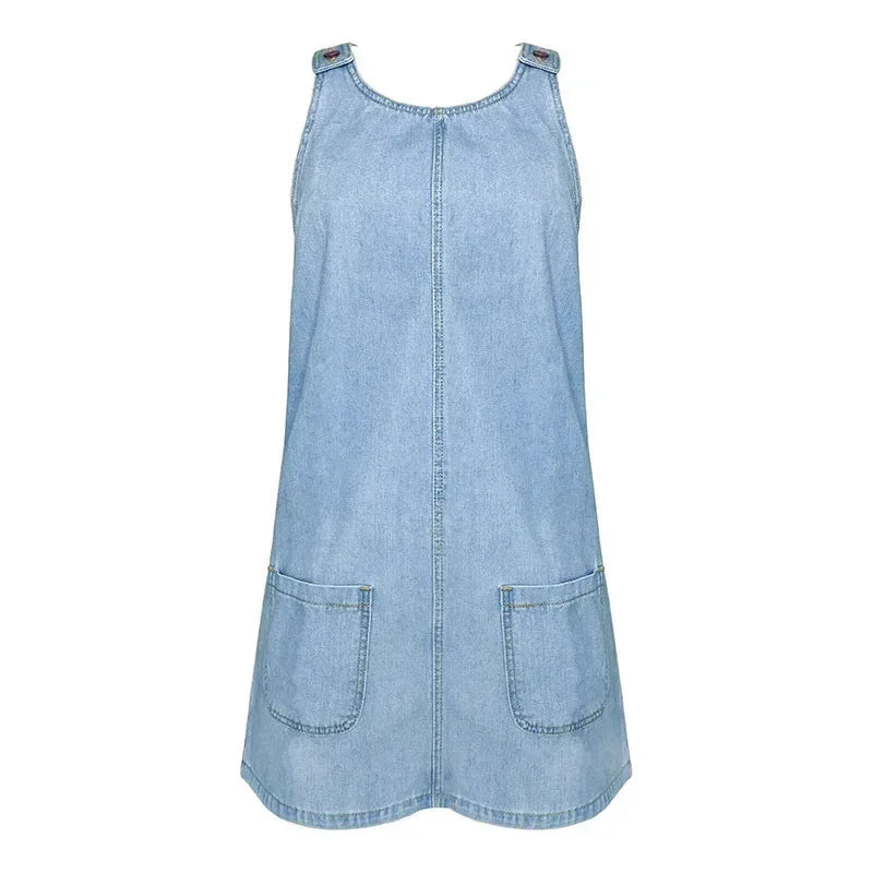 Women's Sleeveless Denim Mini Dress — close-up