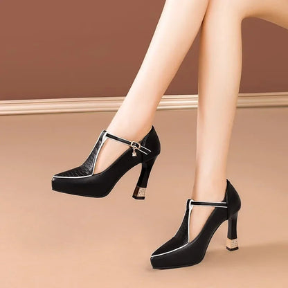 Women's Leather Block Heels with Buckle — detail view