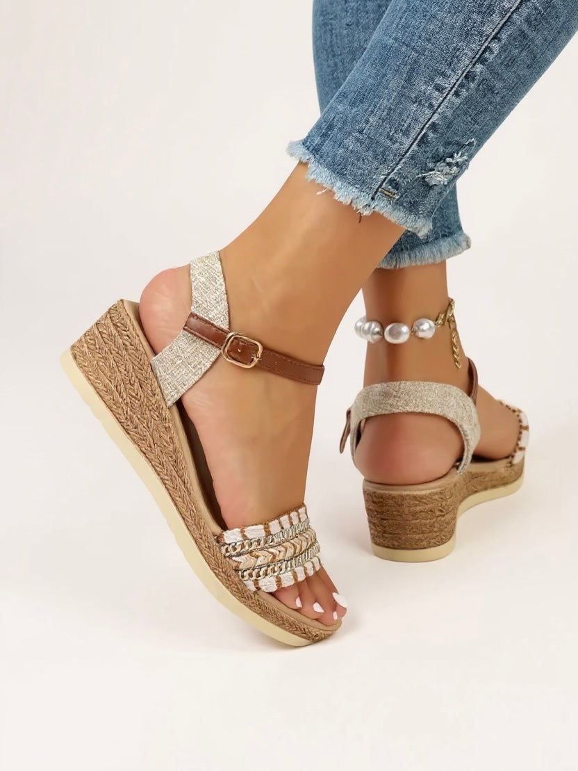 Women's Woven Cushioned Wedge Sandals — product view