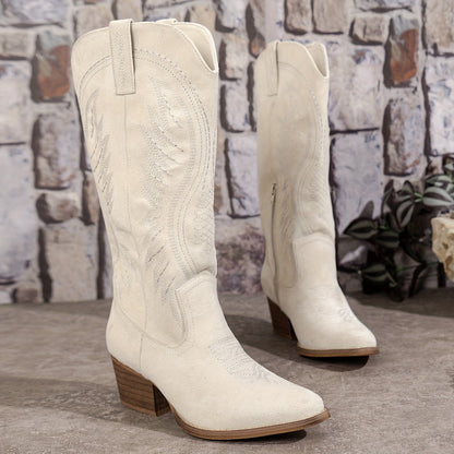 Women's Suede Cowboy Boots Block Heel — detail view
