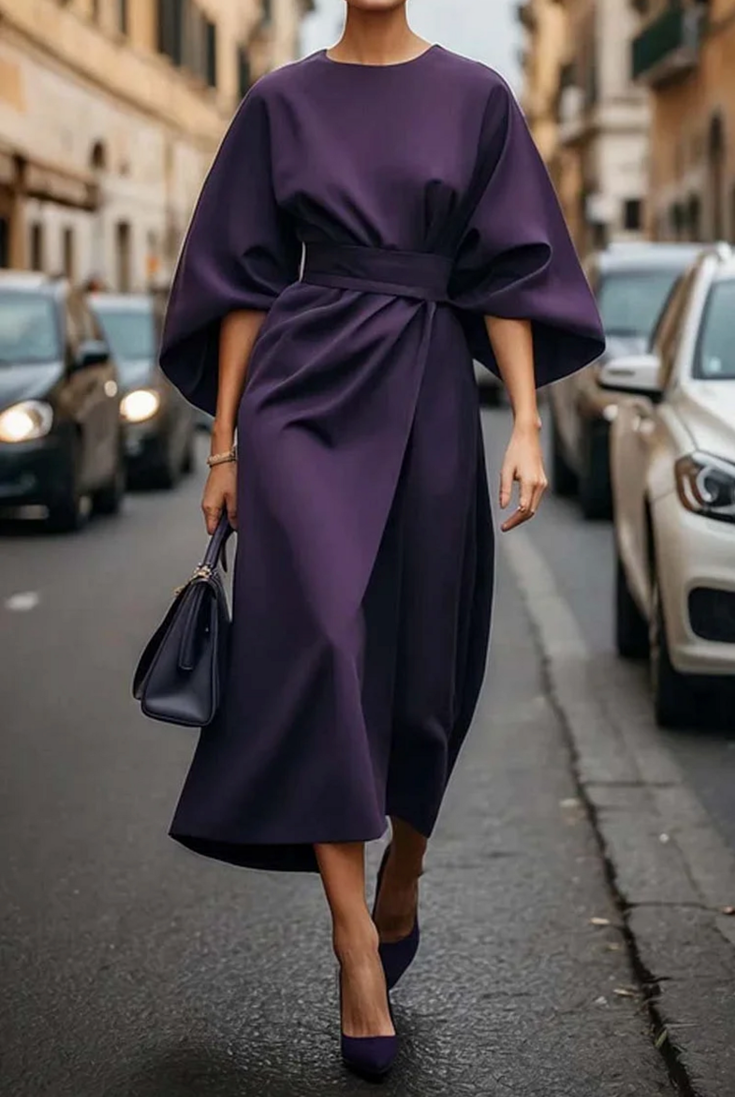 Women's Lantern Sleeve Elegant Midi Dress — product view