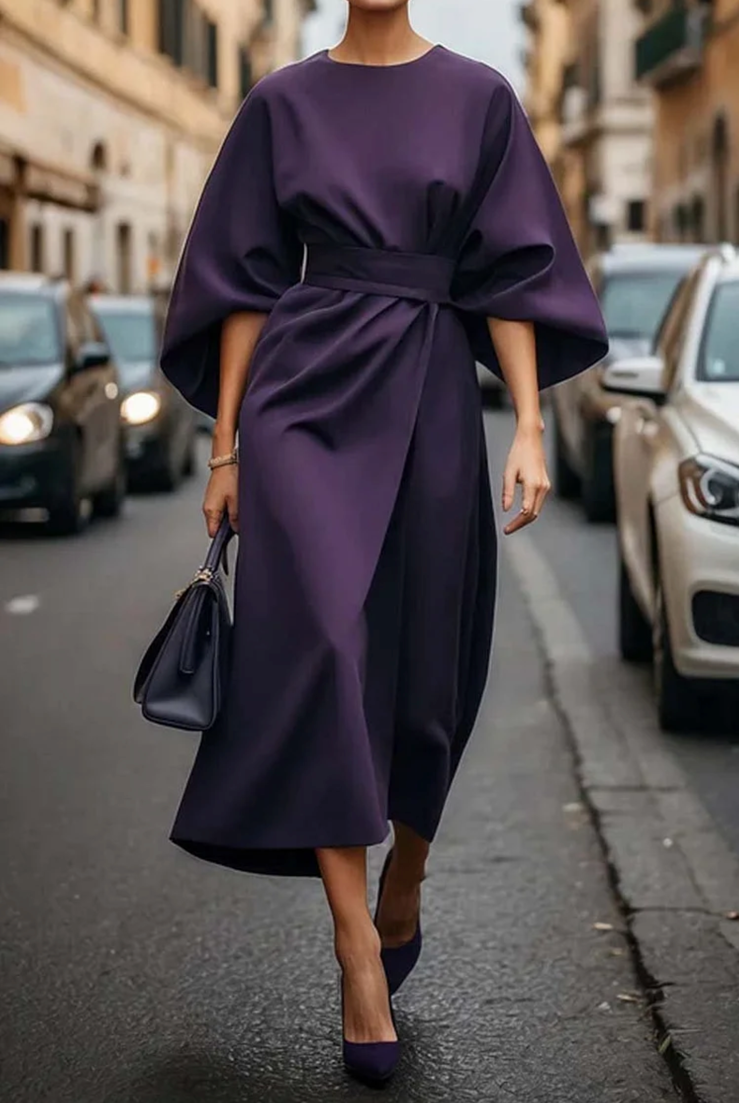 Women's Lantern Sleeve Elegant Midi Dress — product view