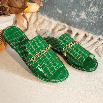 Chain Detail Flat Slide Sandals for Women — side view