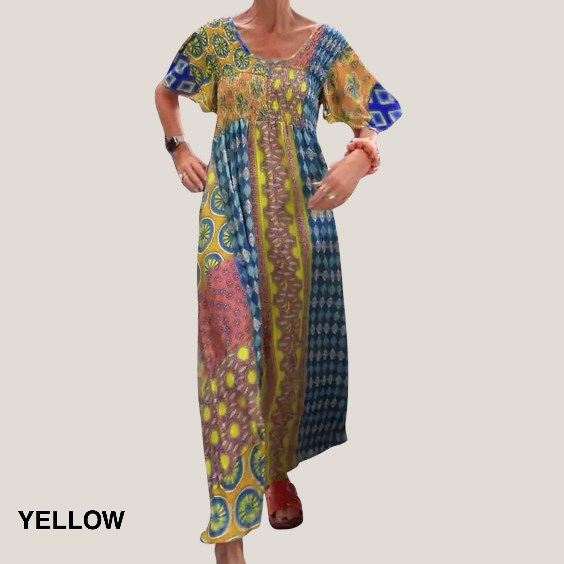 Women's Paisley Print Casual Evening Midi Dress — close-up