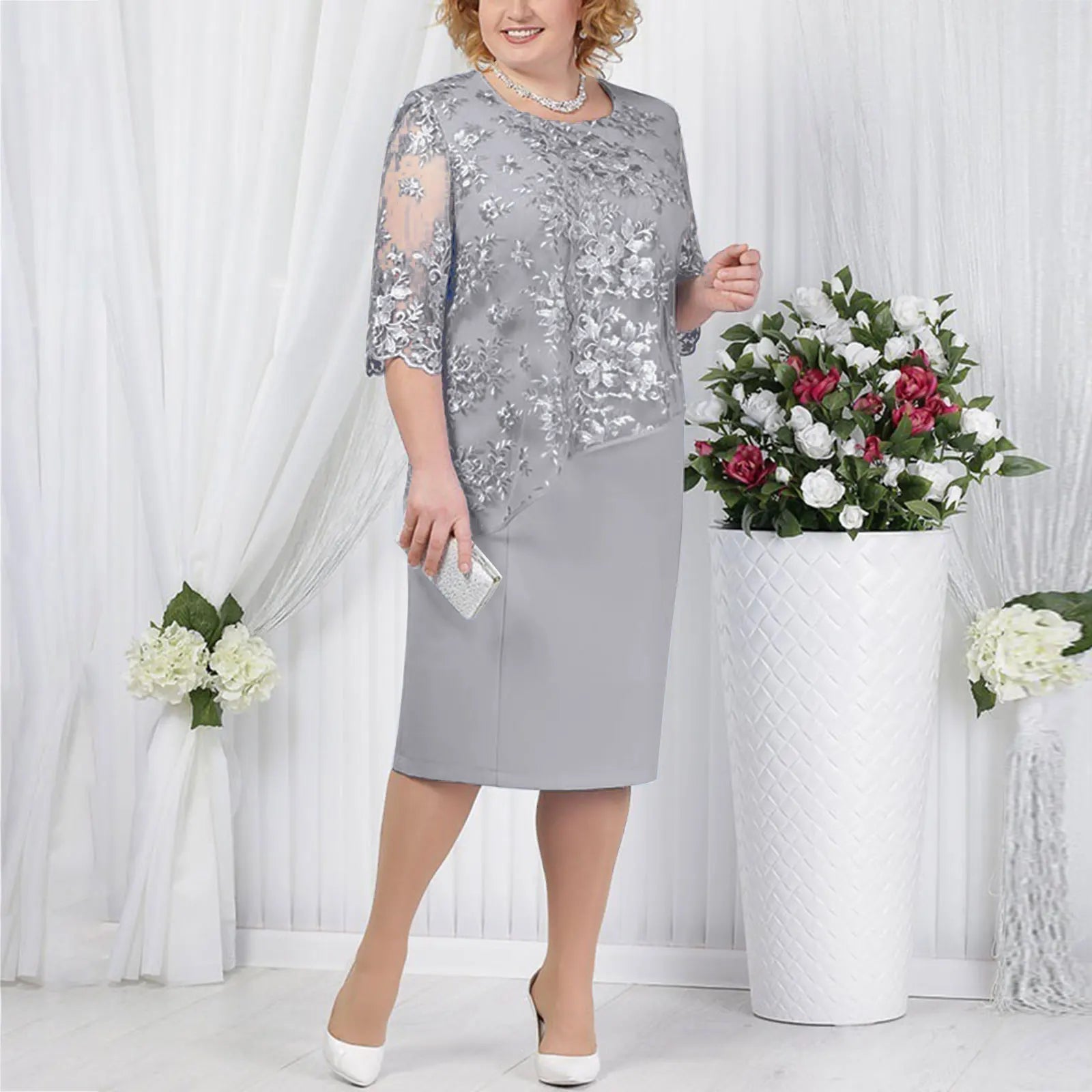 Women's Faux-Wrap Cocktail Midi Dress — product view