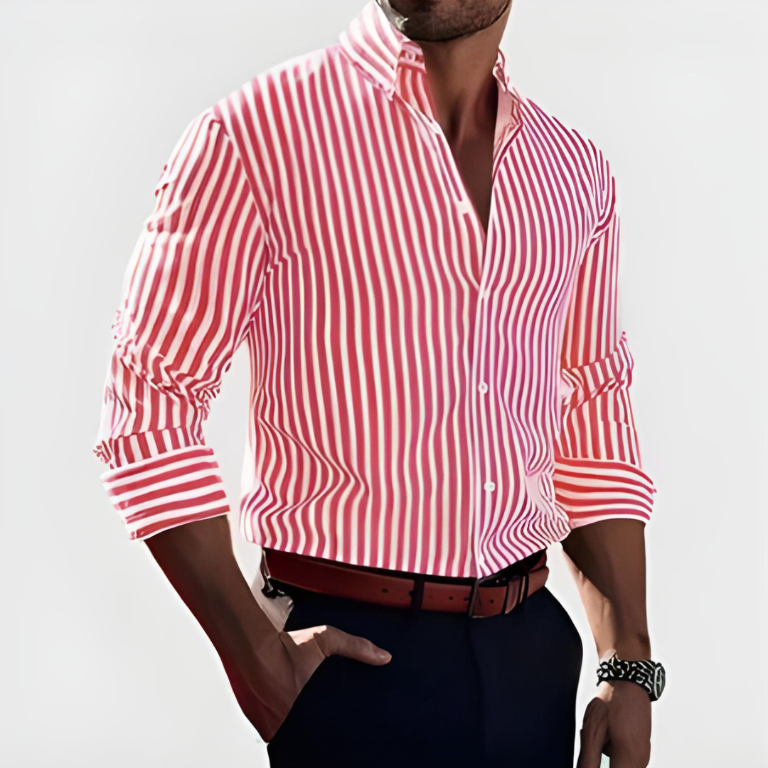 Men's Slim Fit Striped Button-Up Shirt — side view