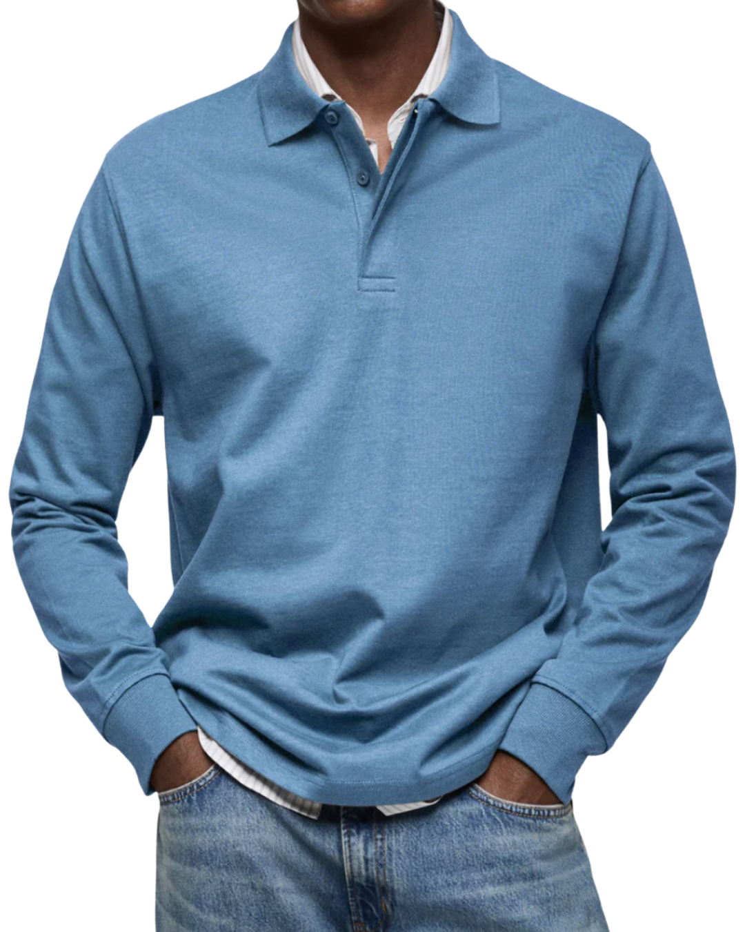 Men's Long Sleeve Casual Polo Shirt — product view