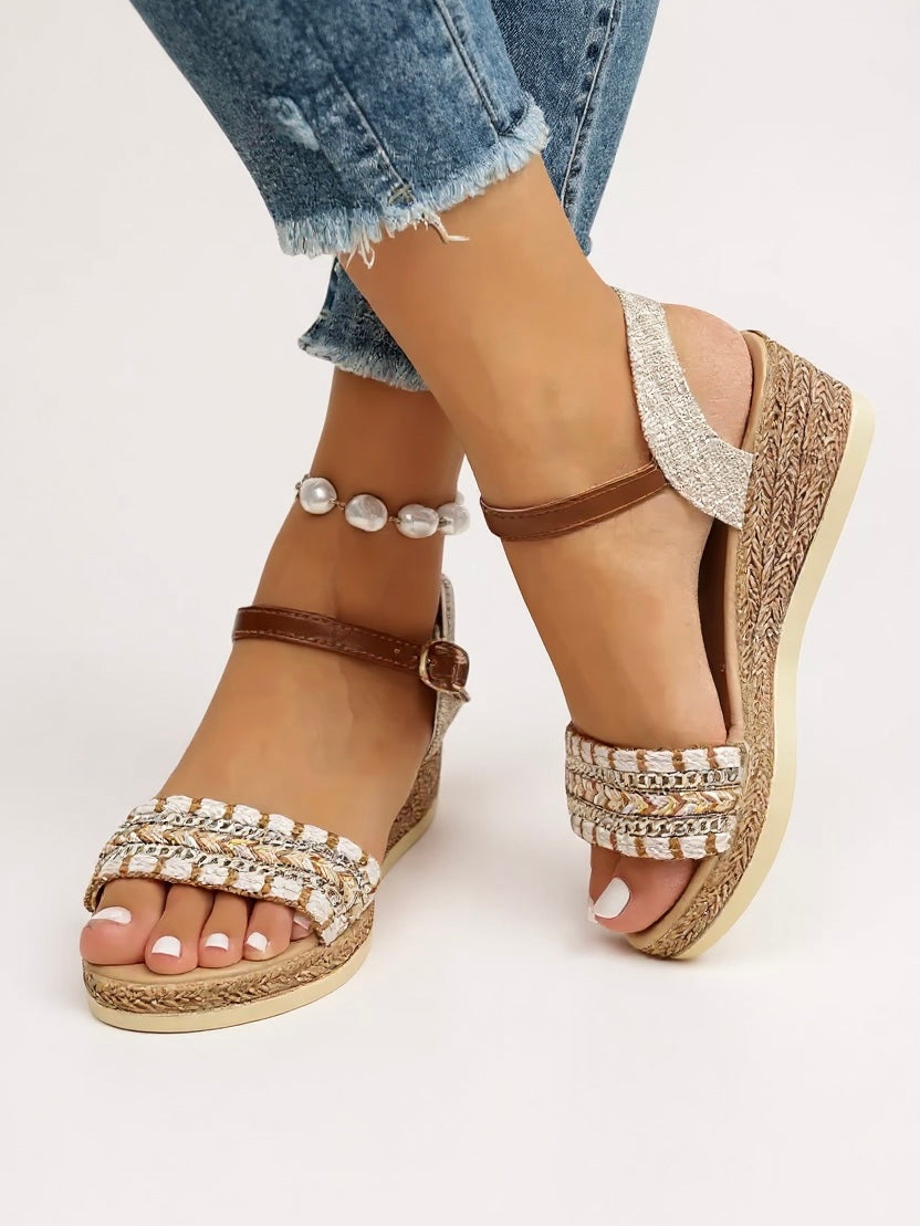 Women's Woven Cushioned Wedge Sandals — front view