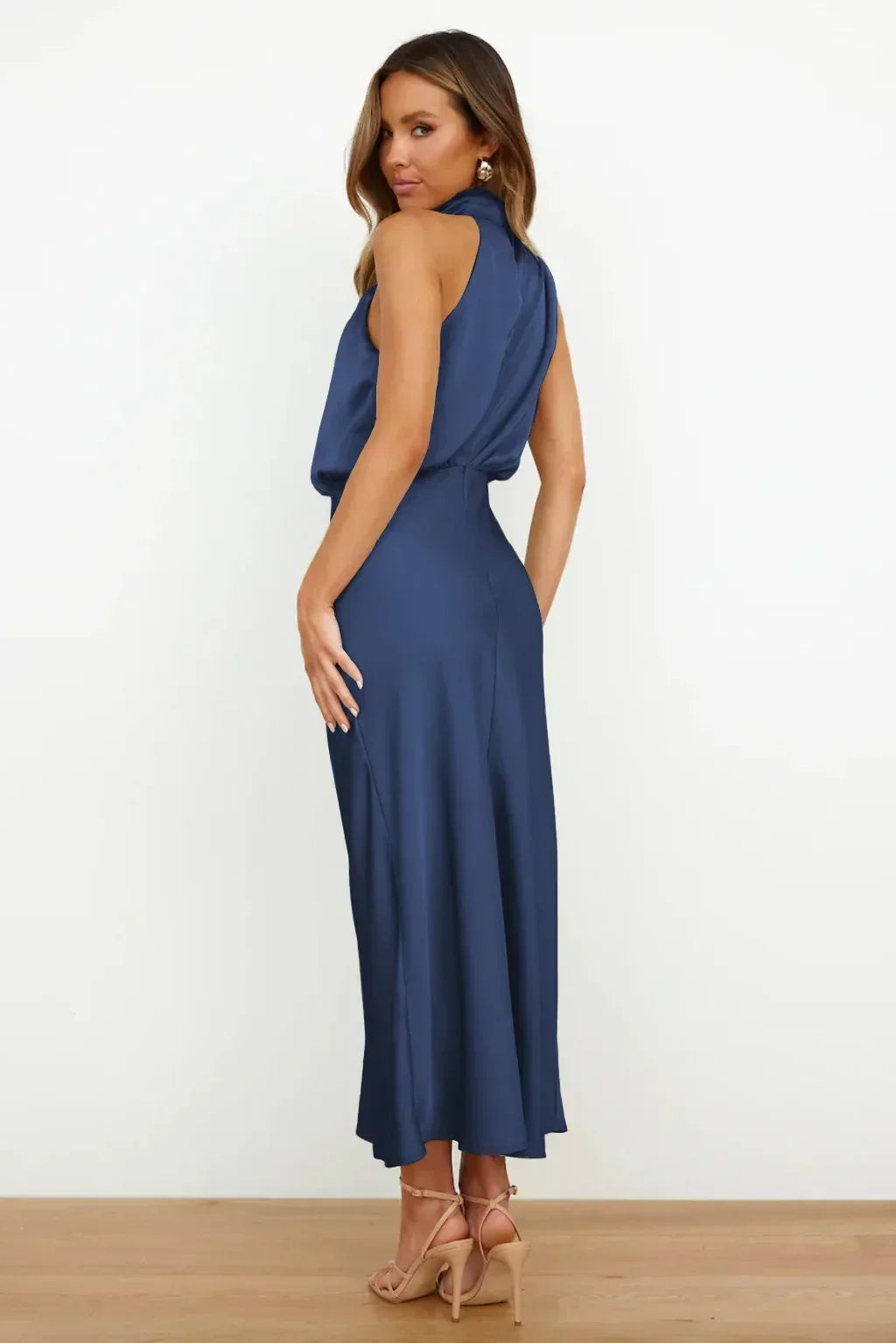 Women's Satin Halter Evening Maxi Dress — product view
