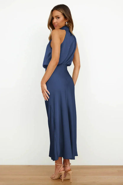 Women's Satin Halter Evening Maxi Dress — product view