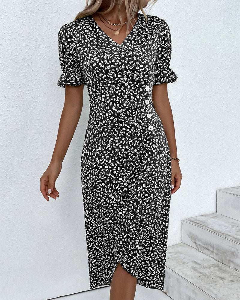 Women's V-Neck Casual Summer Midi Dress — detail view