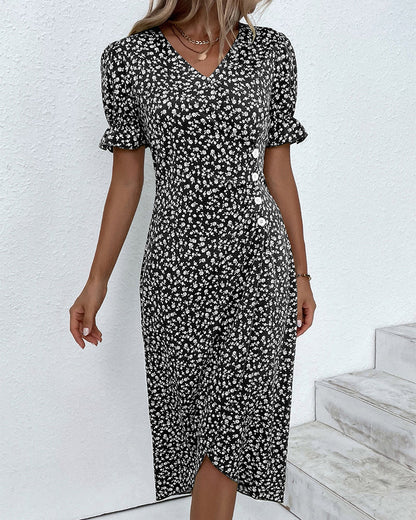 Women's V-Neck Casual Summer Midi Dress — detail view