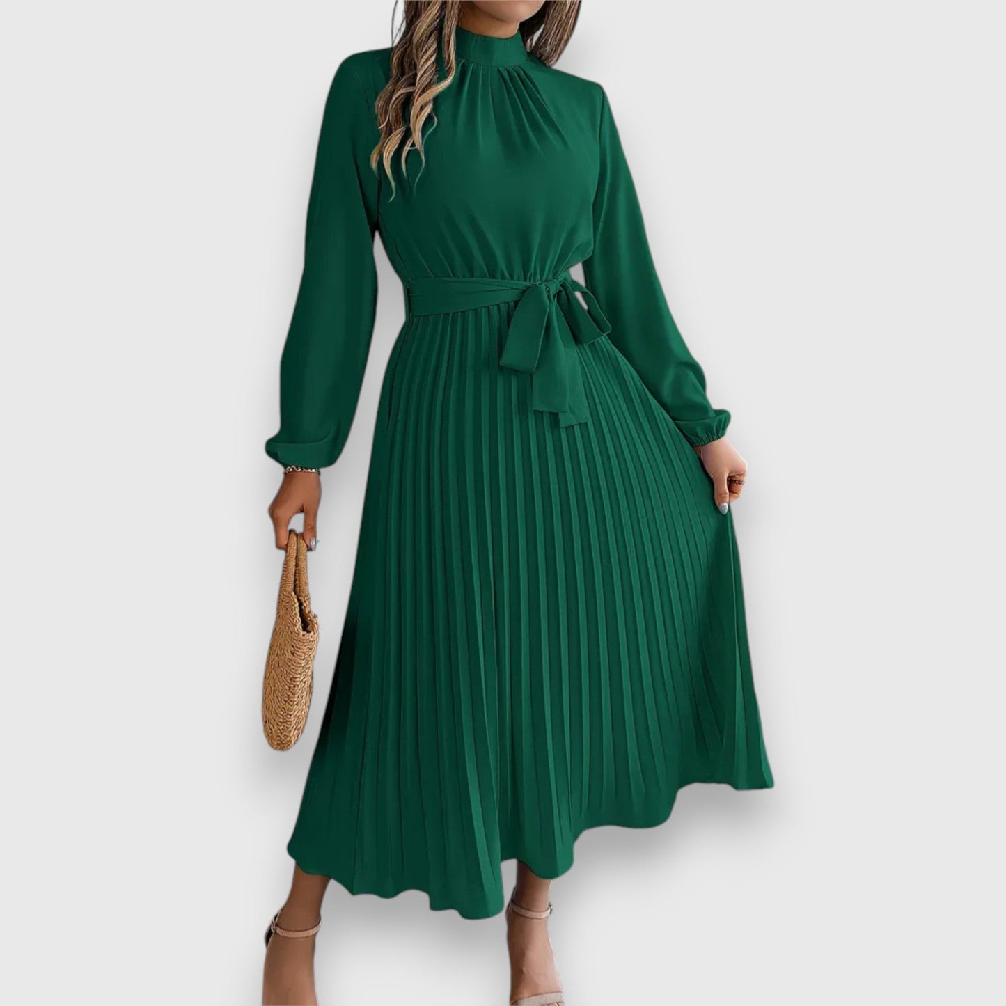 Women's Pleated Wedding Guest Midi Dress — front view