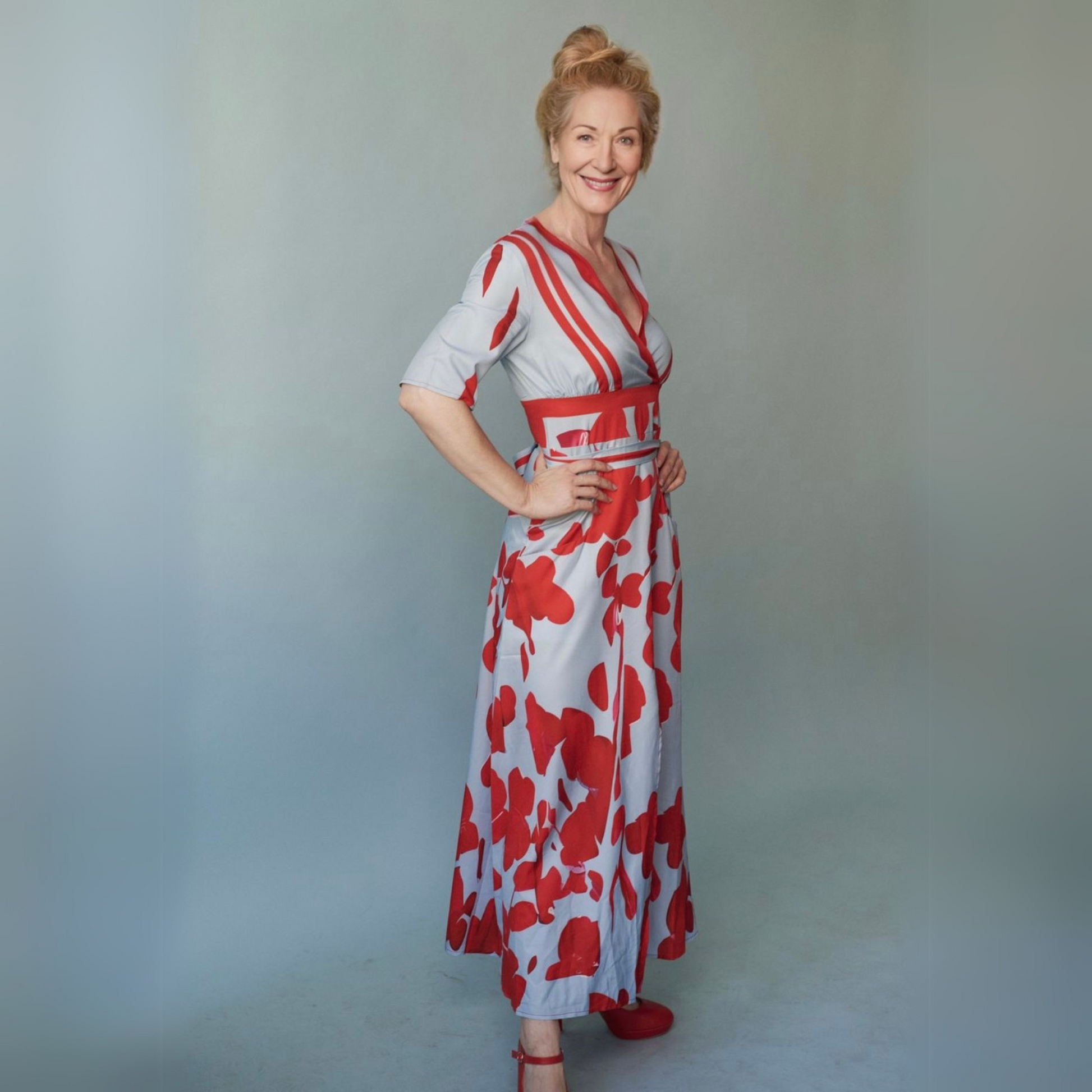 Women's Floral Wrap Summer Midi Dress — product view