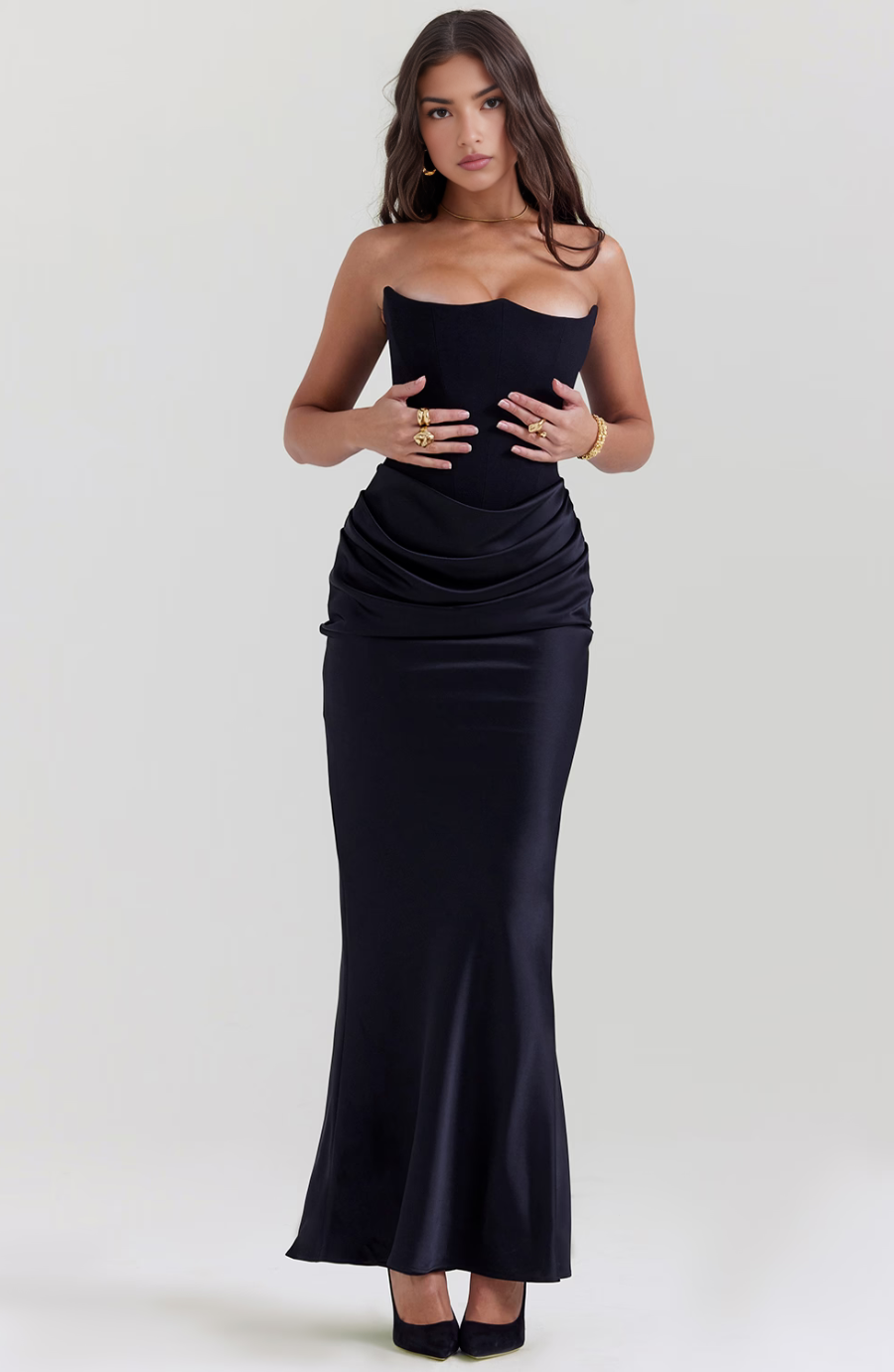 Women's Lace Strapless Evening Maxi Dress — side view