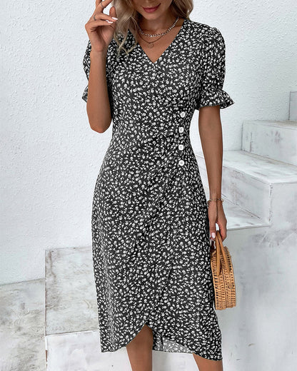 Women's V-Neck Casual Summer Midi Dress — detail view