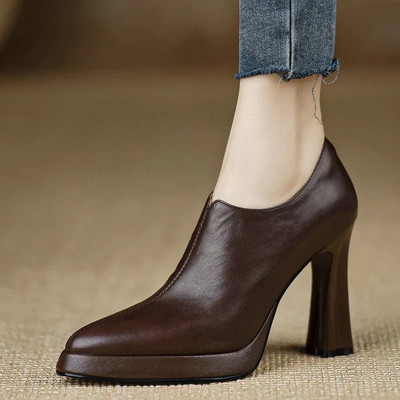 Women's High Heel Platform Block Heel Pumps Side Zip — side view
