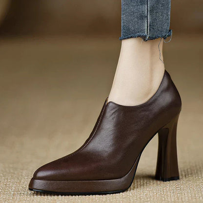Women's High Heel Platform Block Heel Pumps Side Zip — side view