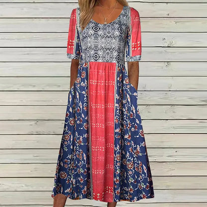 Women's Boho Print Casual Summer Midi Dress — side view