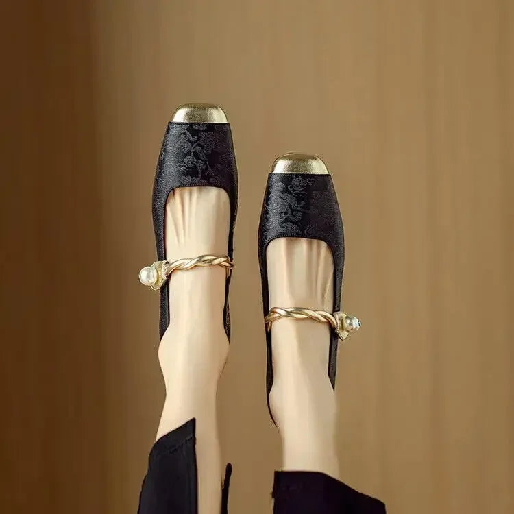 Women's Pearl Strap Mary Jane Block Heels — detail view