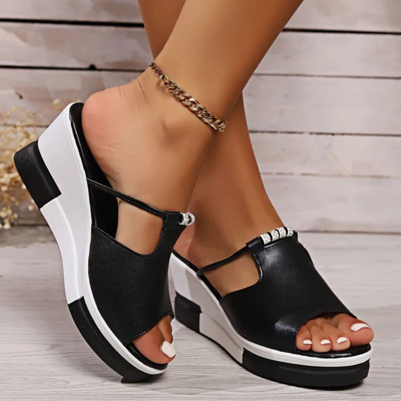 Platform Wedge T-Bar Slide Sandals for Women