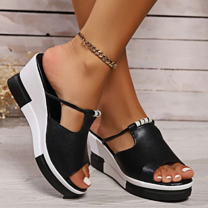 Platform Wedge T-Bar Slide Sandals for Women