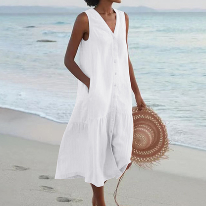 Sleeveless Button-Front Tiered Midi Dress for Women