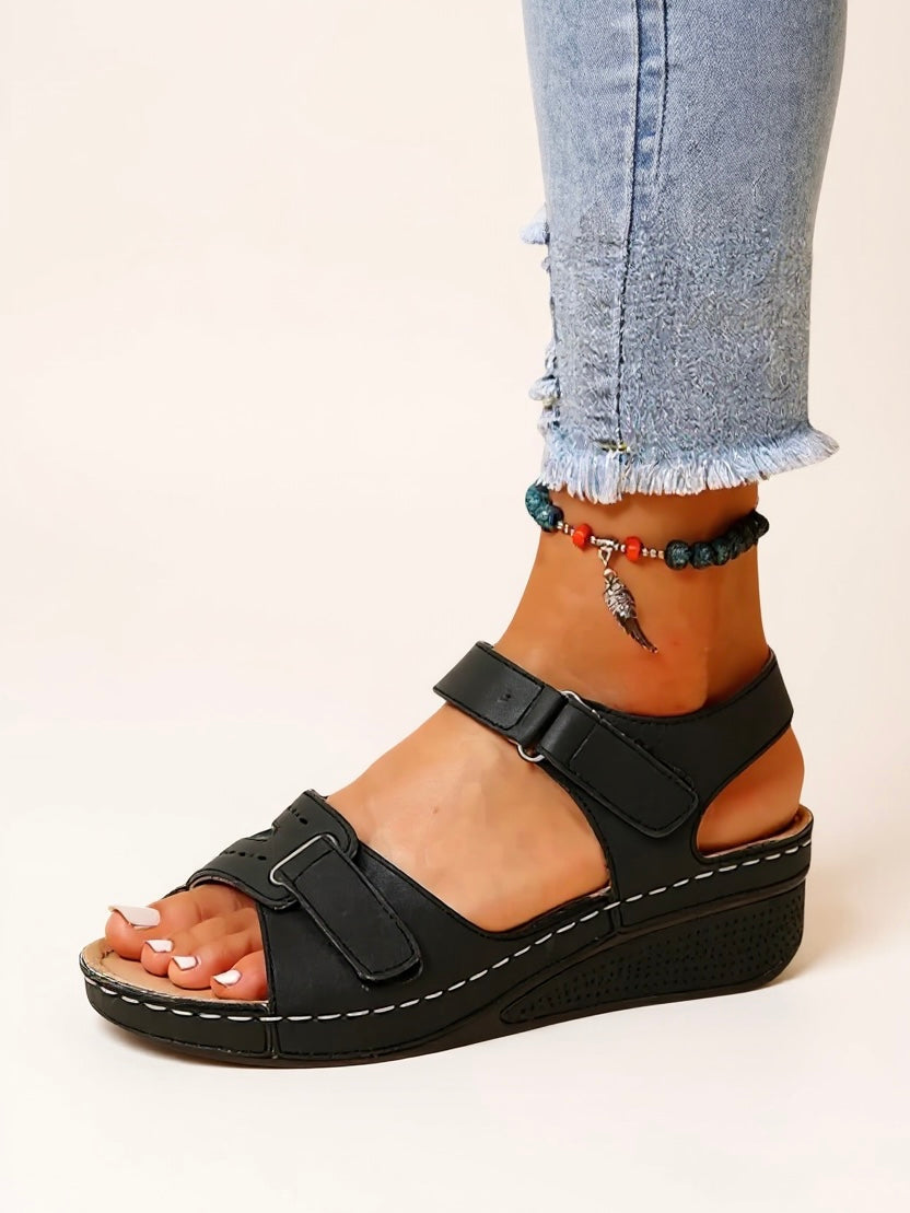 Women's Cushioned Adjustable Wedge Sandals — close-up