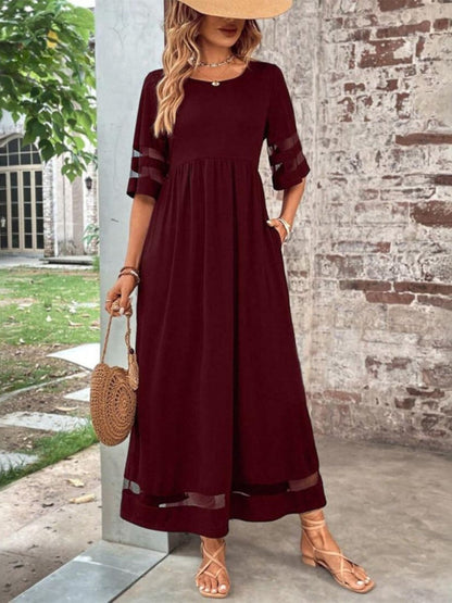 Mesh Panel Sleeve Midi Dress for Women