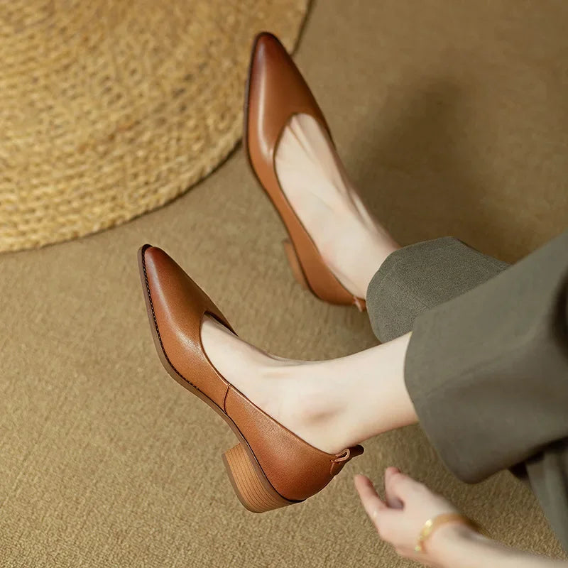 Women's Block Heel Pumps Pointed Toe Slip-On Work Shoes — product view