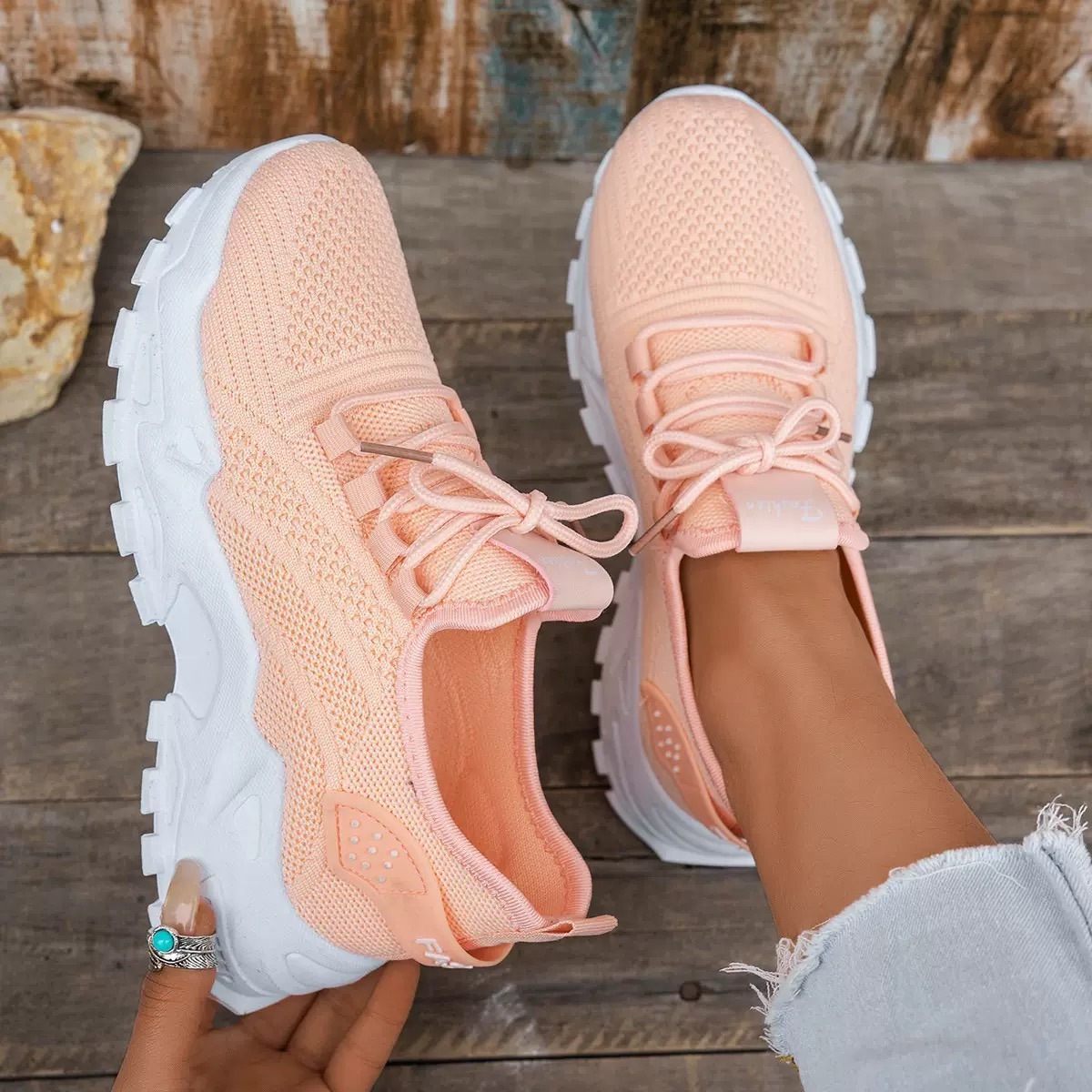 Chunky Mesh Lace-Up Sneakers for Women